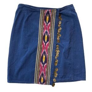 Vintage 80's Lizwear Denim Wrap Skirt With Charms & Aztec Print Women's Size 12